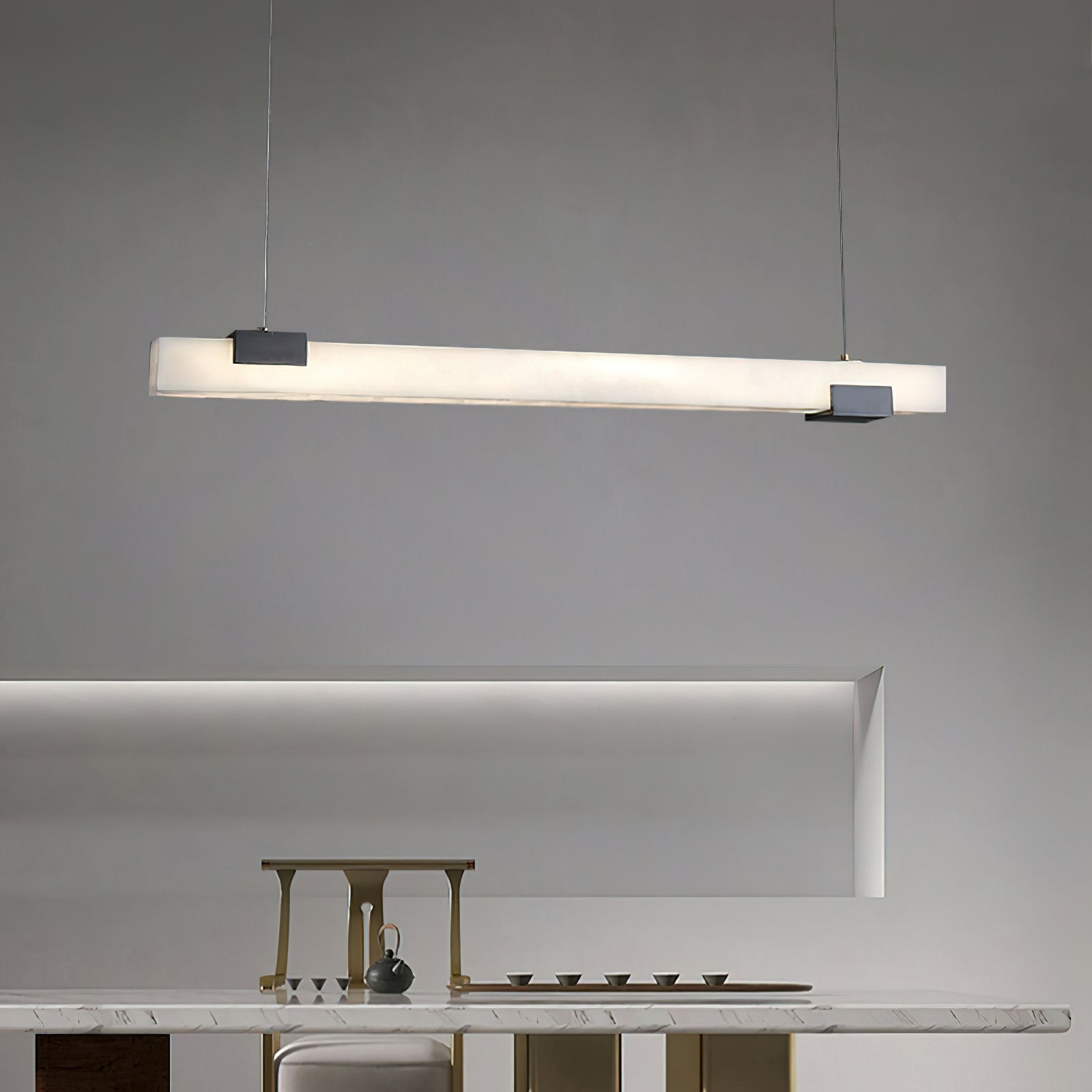 Avert Modern Minimalist Brass Alabaster Pendant Light - Lamp Copper