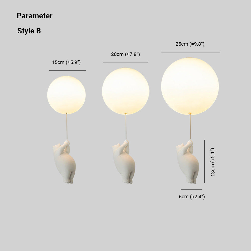 Aria Moderna Infantil Globo Oso Acrílica Lámpara de Techo Blanca
